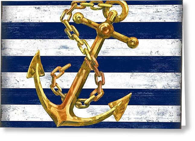 gc_306840_2 3dRose Image of Popular Gold Anchor with Chain On Navy Blue Greeting Cards 